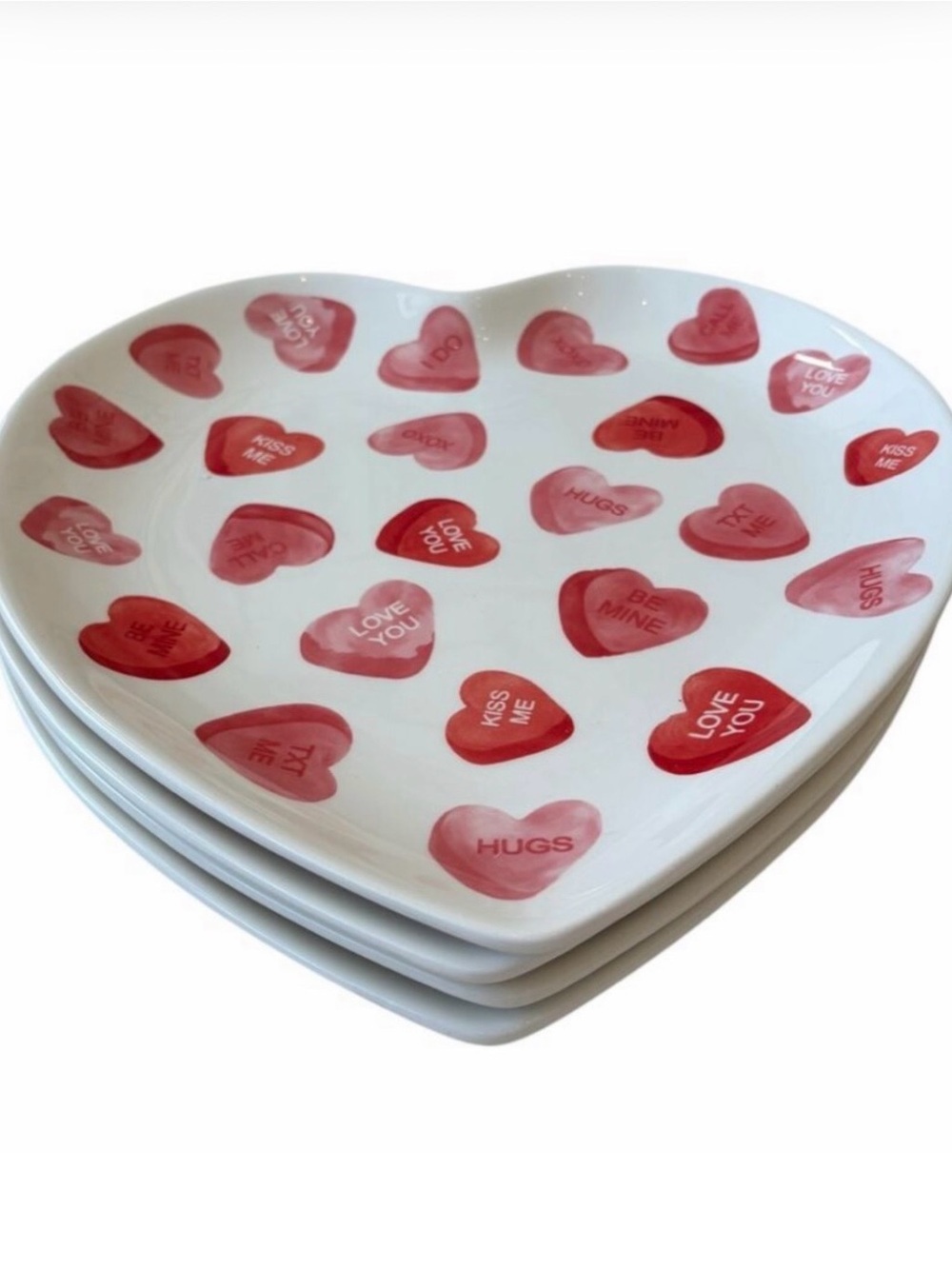 Conversation Hearts Ceramic Plate Set NEW Valentine Heart 8in Plates